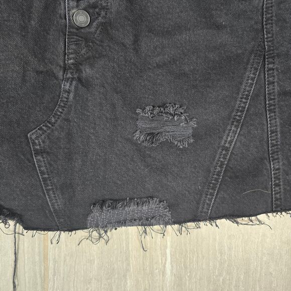 We The Free People Denim A-Line Skirt Distressed In Black 100% Cotton Size 29 - Picture 3 of 7